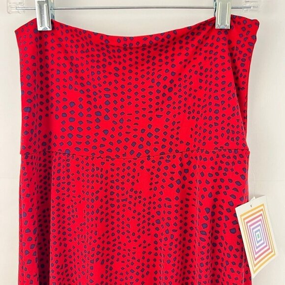 LuLaRoe Maxi Skirt Size XXS Long Red Blue Polka Dot   Print Stretchy Slinky - Picture 2 of 6